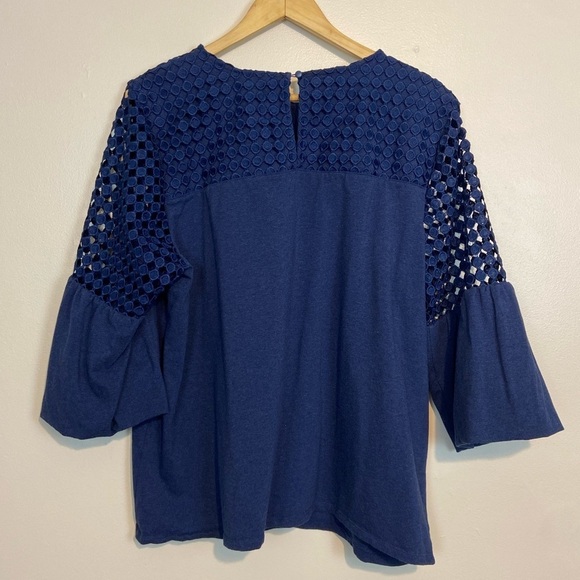 NWOT Chico’s Faux Denim Lace Mix Top - Picture 9 of 9